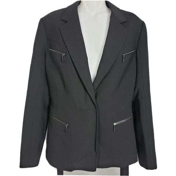 Body by Victoria Womens Suite Blazer Jacket Sz 8 Black Wool Blend Lined Tie Wais - Picture 3 of 10